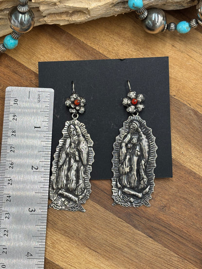 Blessed Mother Mary Coral Earrings by Federico Jimenez
