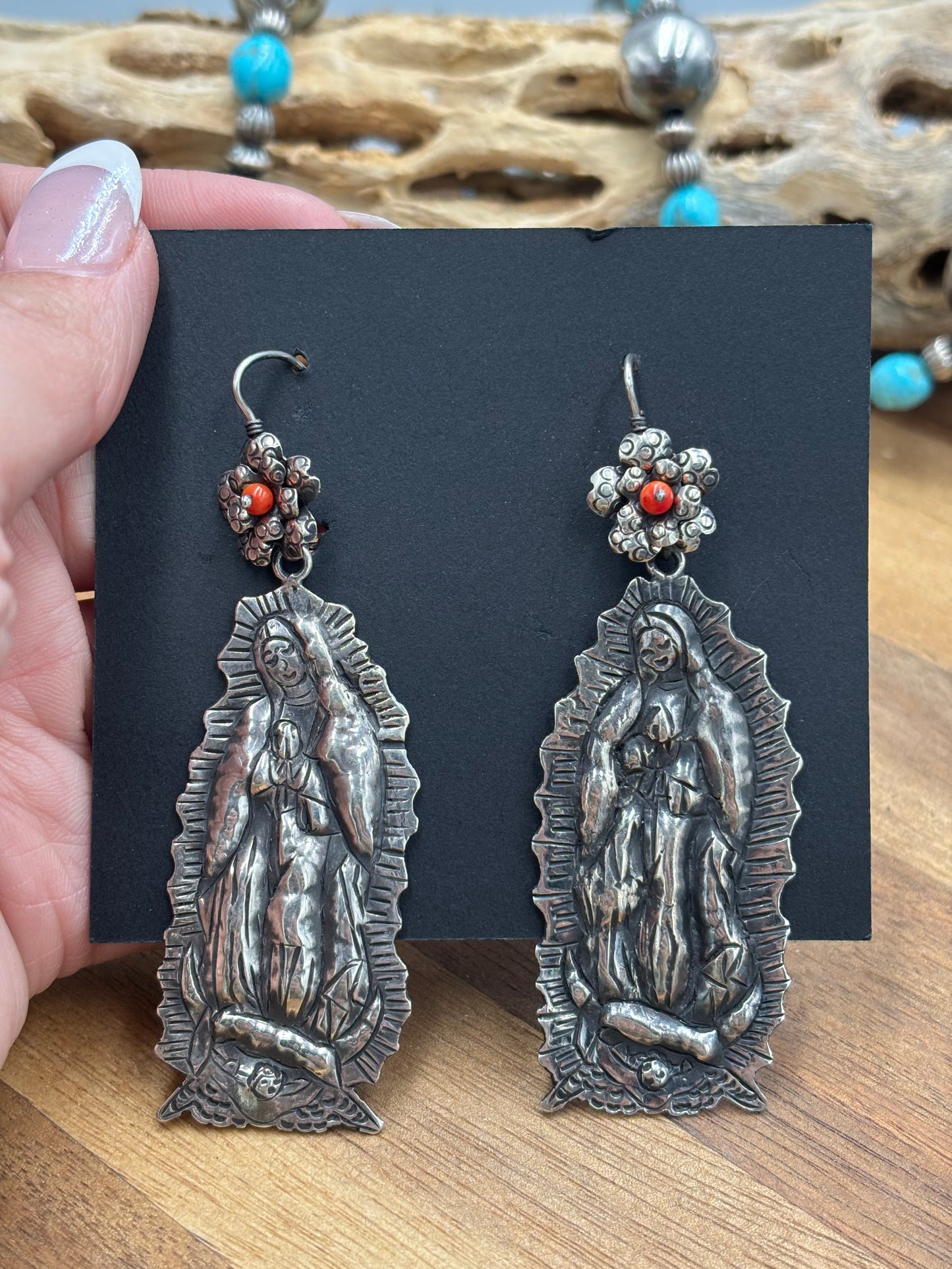 Blessed Mother Mary Coral Earrings by Federico Jimenez