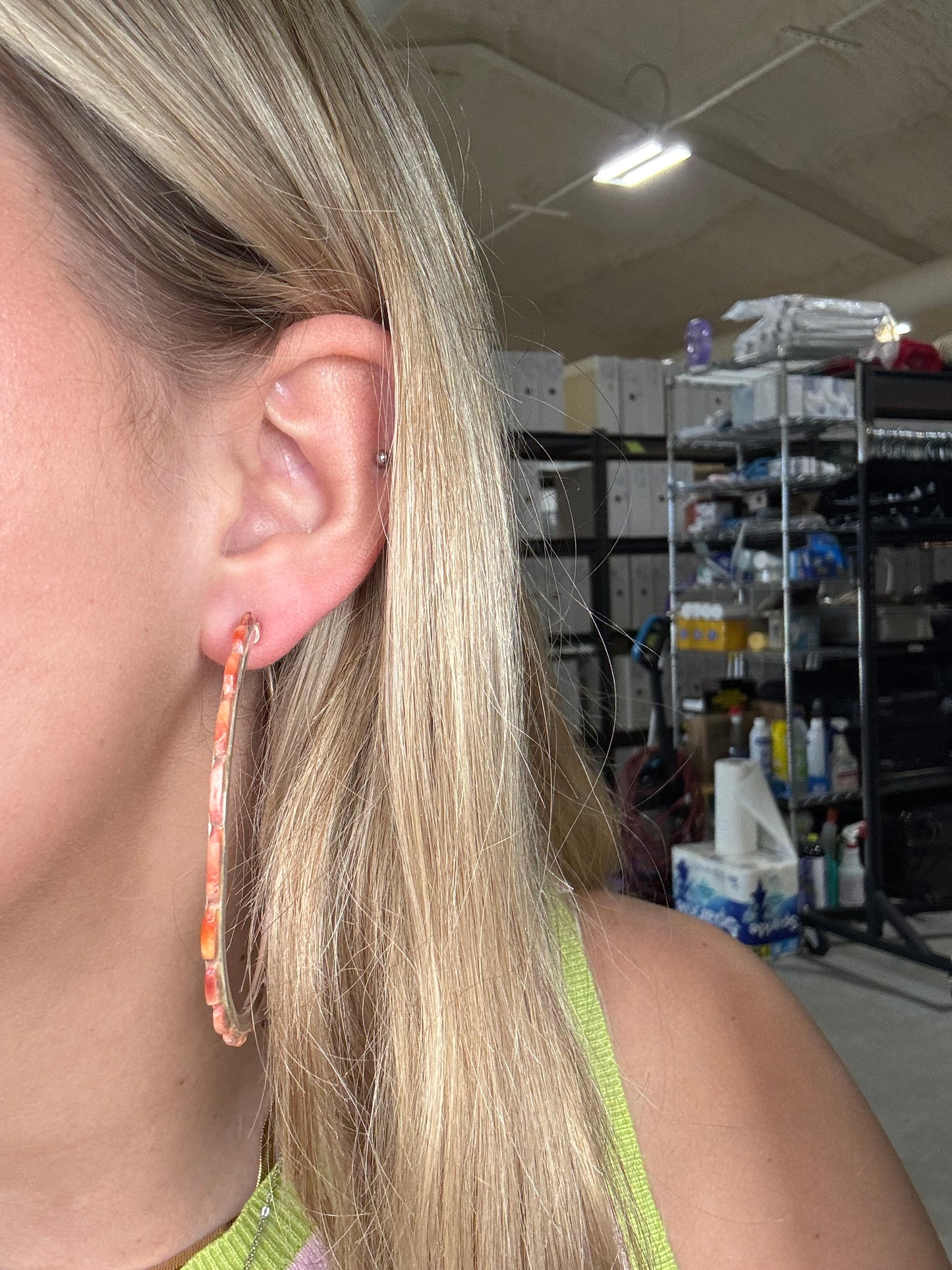 Dark Orange Spiny XL Hoop Earrings #48 by Federico Jimenez