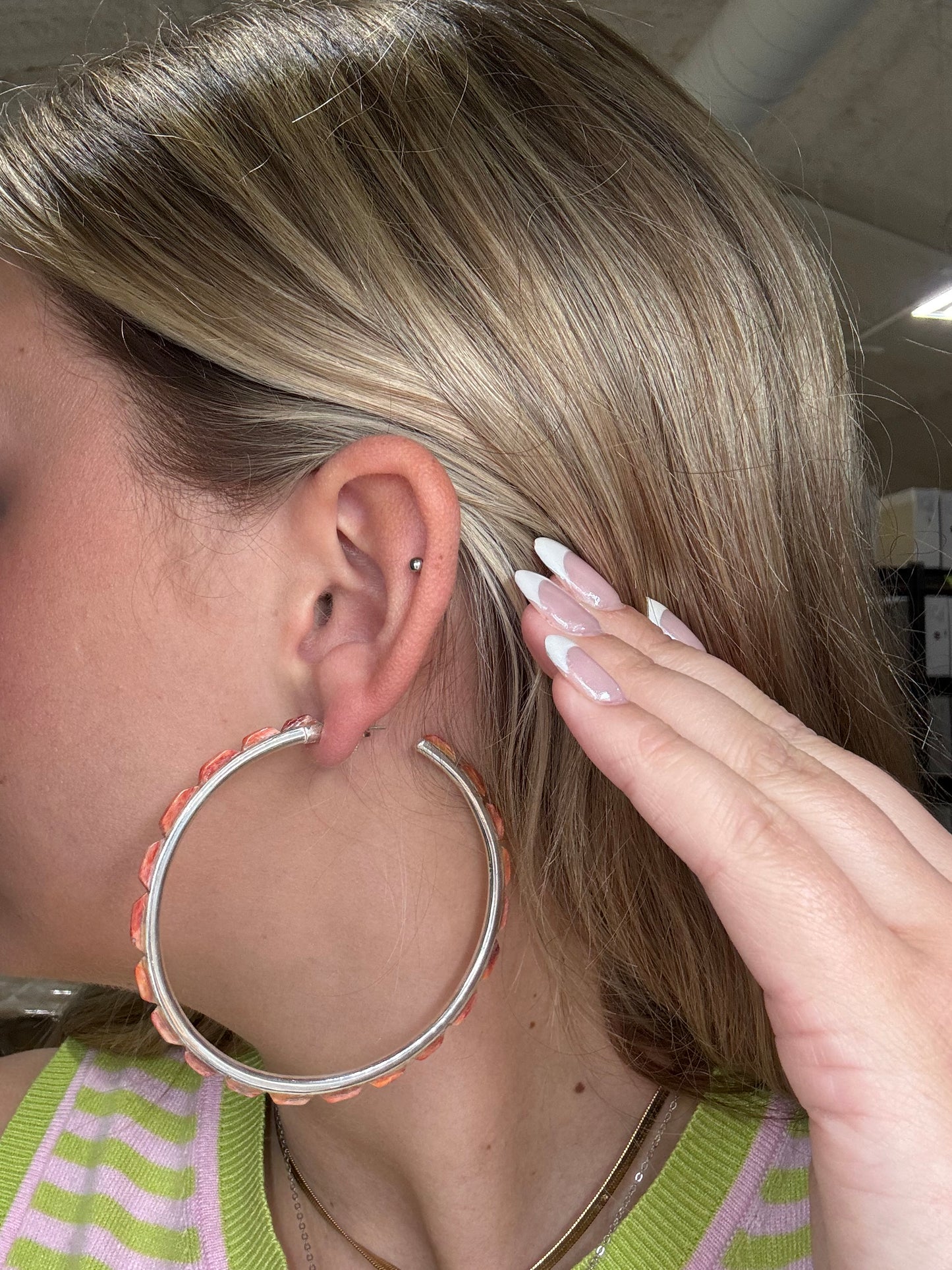 Dark Orange Spiny XL Hoop Earrings #48 by Federico Jimenez
