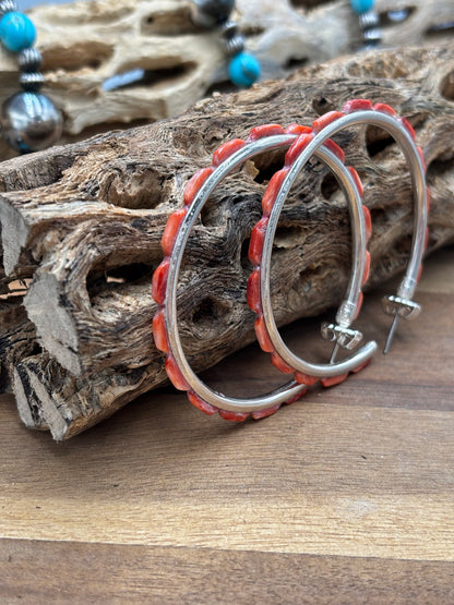 Red Spiny Hoop Earrings #56 by Federico Jimenez