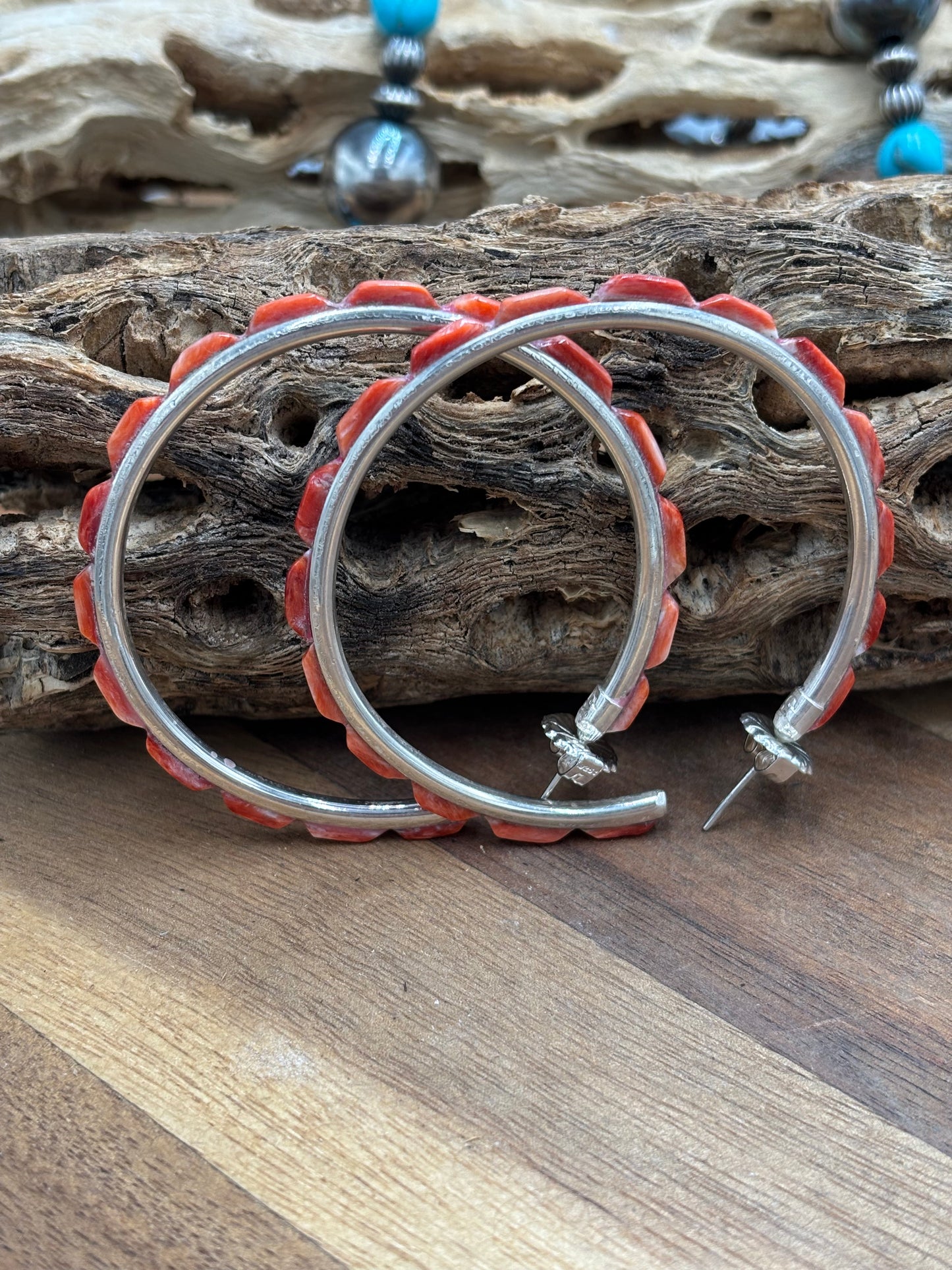 Red Spiny Hoop Earrings #56 by Federico Jimenez