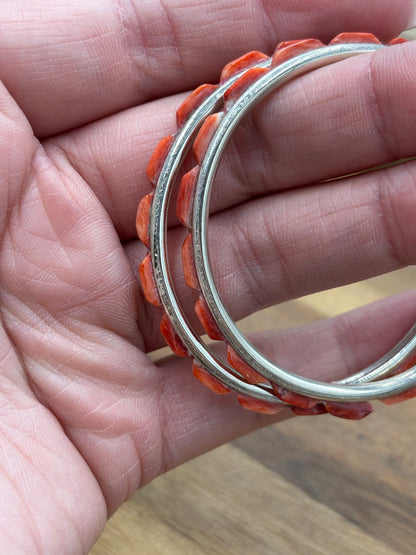 Red Spiny Hoop Earrings #56 by Federico Jimenez
