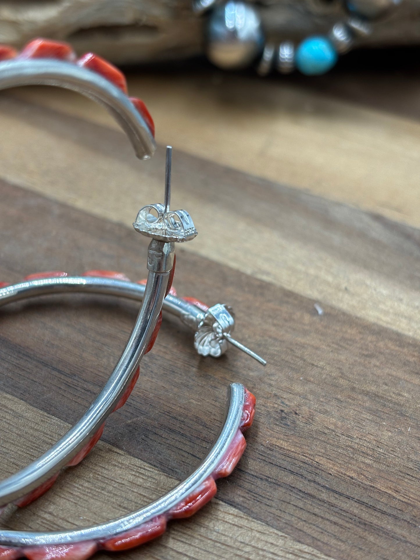 Red Spiny Hoop Earrings #56 by Federico Jimenez