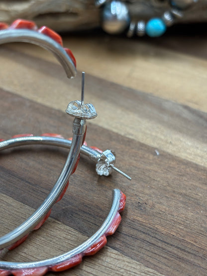 Red Spiny Hoop Earrings #56 by Federico Jimenez