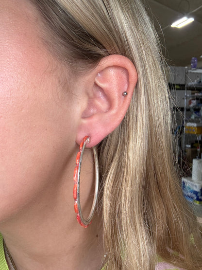 Red Spiny Hoop Earrings #56 by Federico Jimenez
