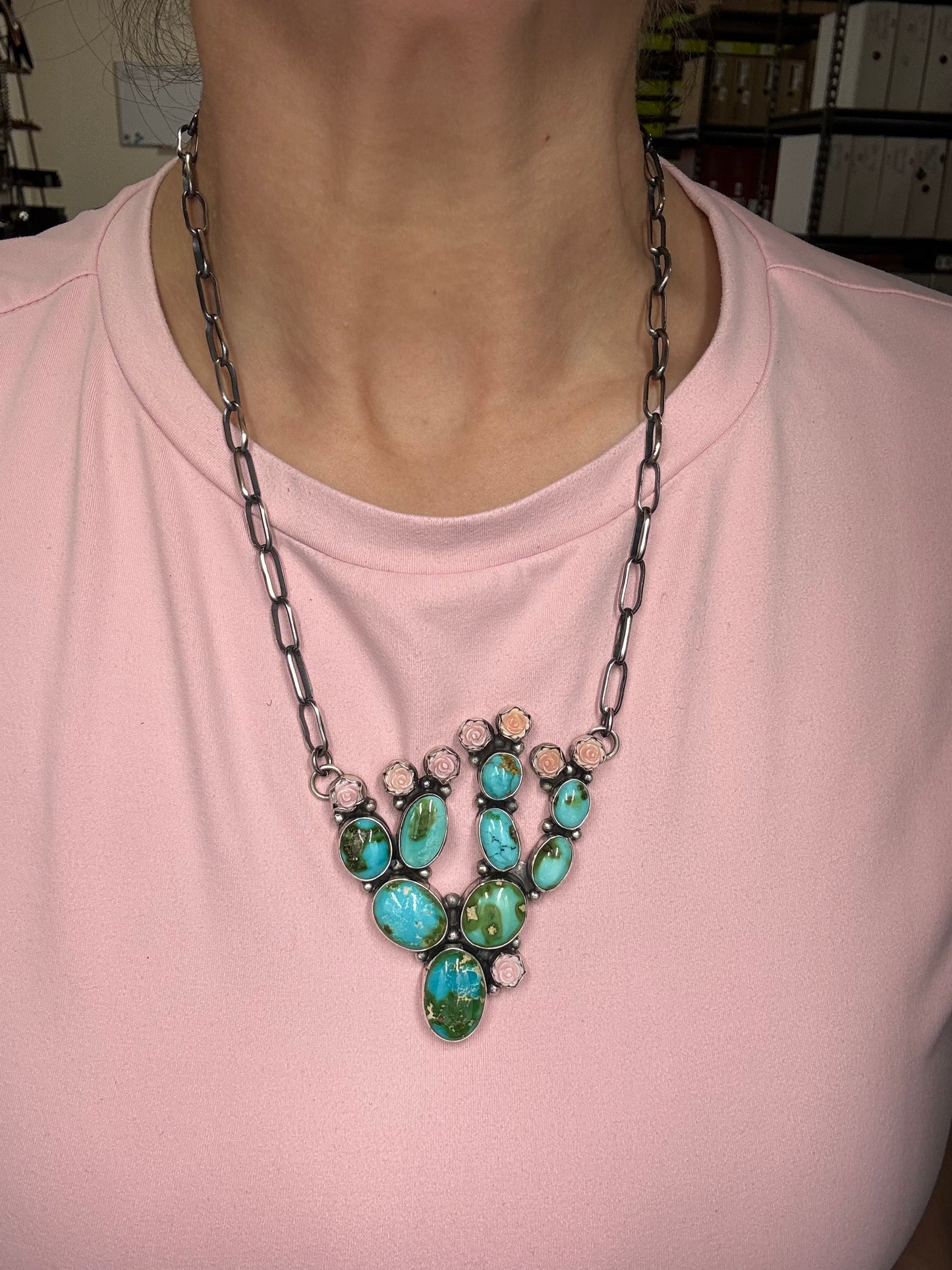 Turquoise & Pink Conch Cactus by Veronica Lee, Navajo