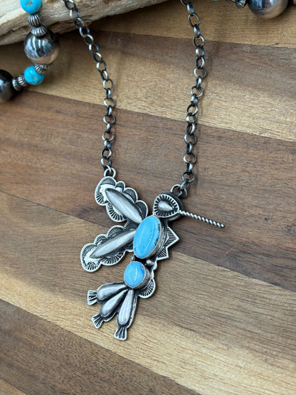 Golden Hills Turquoise #1 Hummingbird Necklace by Charles Johnson, Navajo