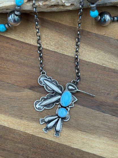 Golden Hills Turquoise #1 Hummingbird Necklace by Charles Johnson, Navajo