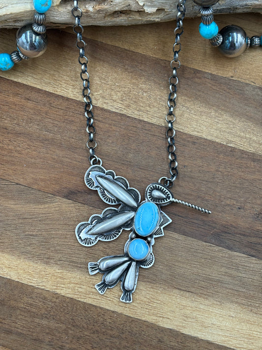 Golden Hills Turquoise #1 Hummingbird Necklace by Charles Johnson, Navajo