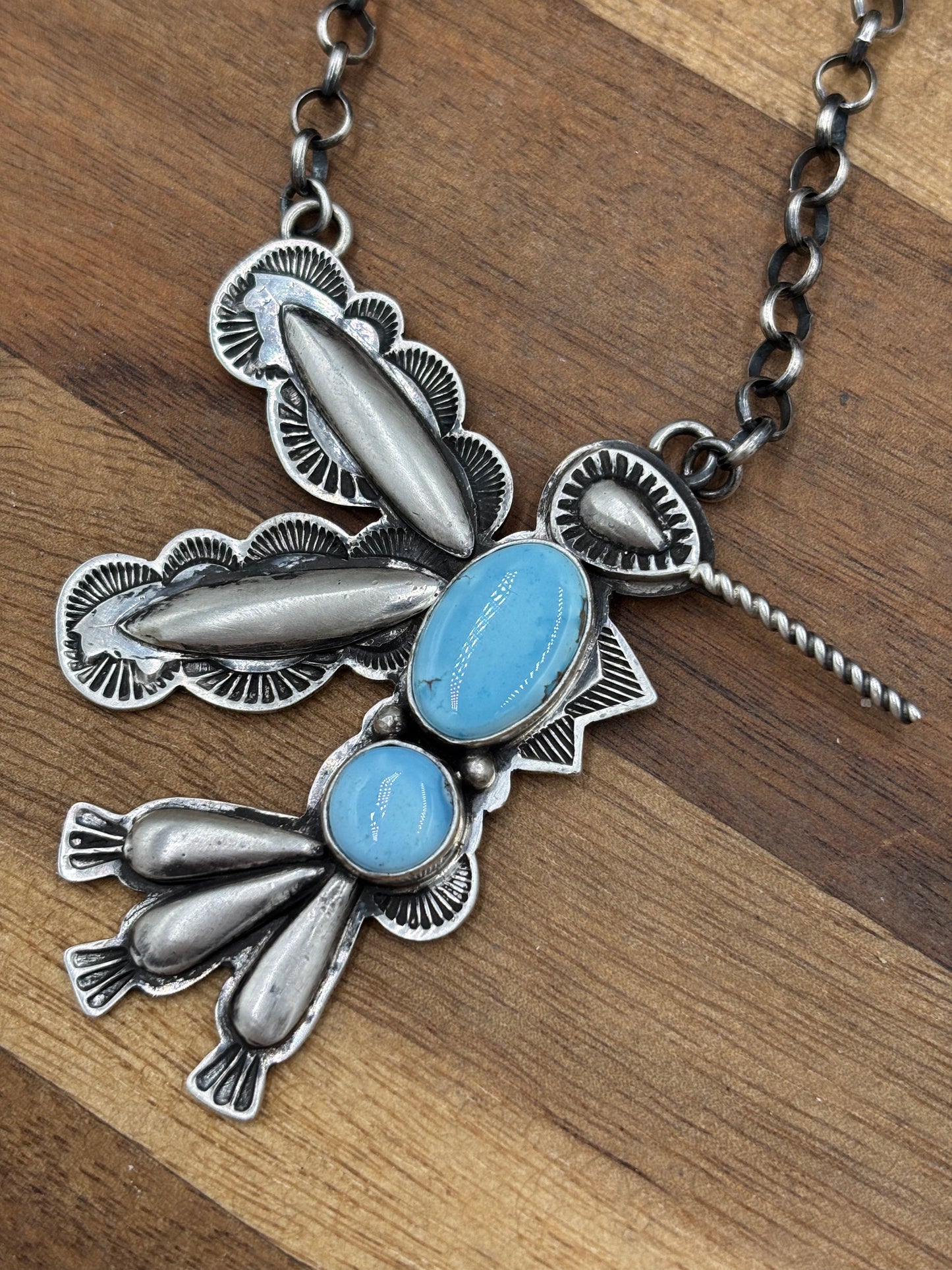 Golden Hills Turquoise #1 Hummingbird Necklace by Charles Johnson, Navajo