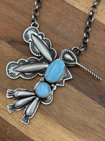 Golden Hills Turquoise #1 Hummingbird Necklace by Charles Johnson, Navajo