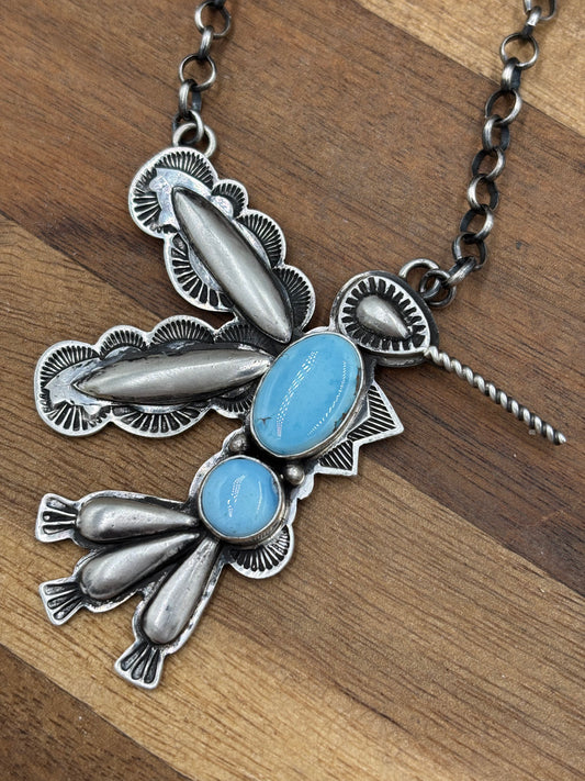 Golden Hills Turquoise #1 Hummingbird Necklace by Charles Johnson, Navajo