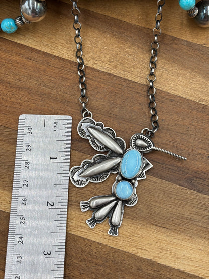 Golden Hills Turquoise #1 Hummingbird Necklace by Charles Johnson, Navajo