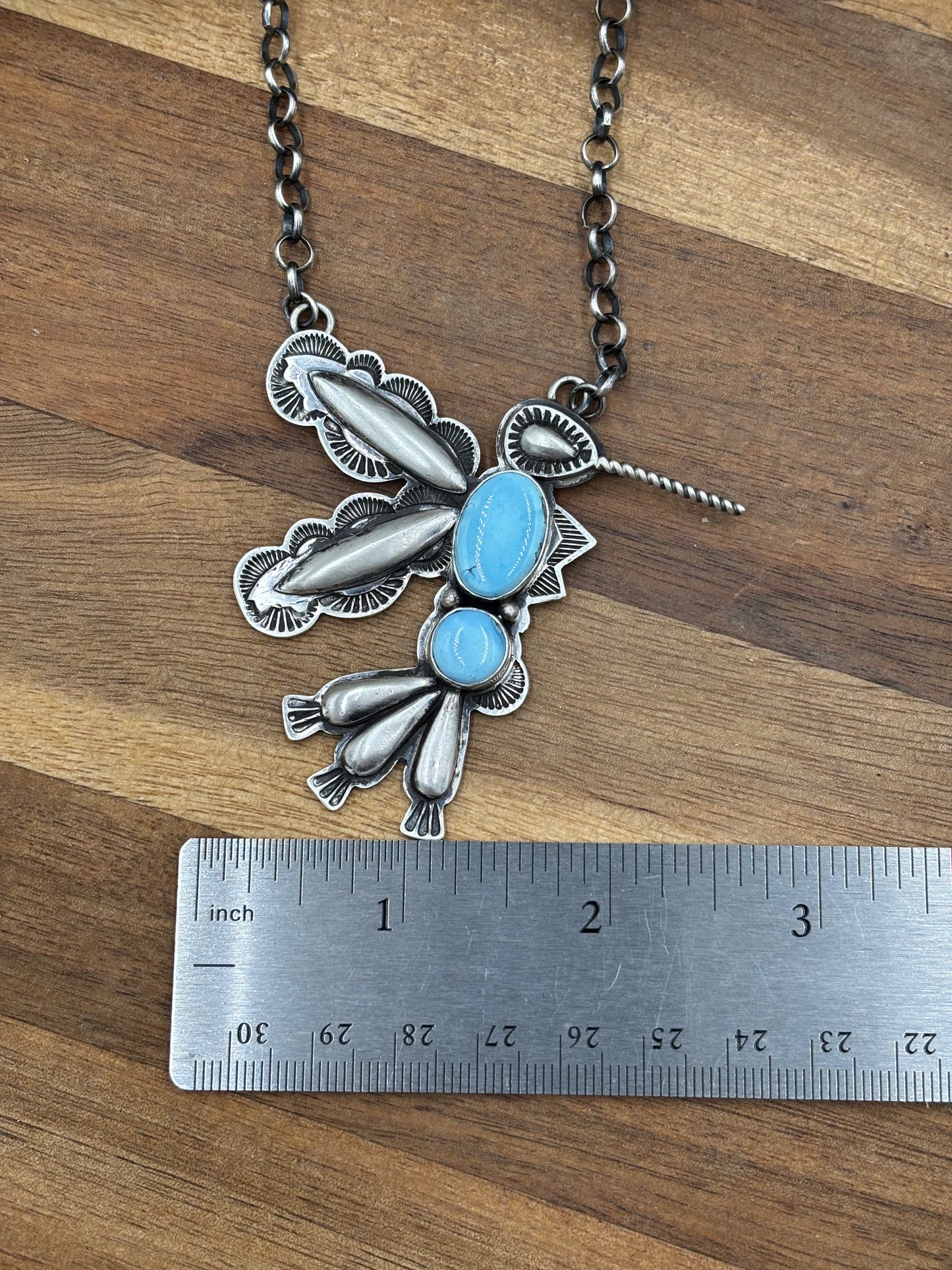 Golden Hills Turquoise #1 Hummingbird Necklace by Charles Johnson, Navajo