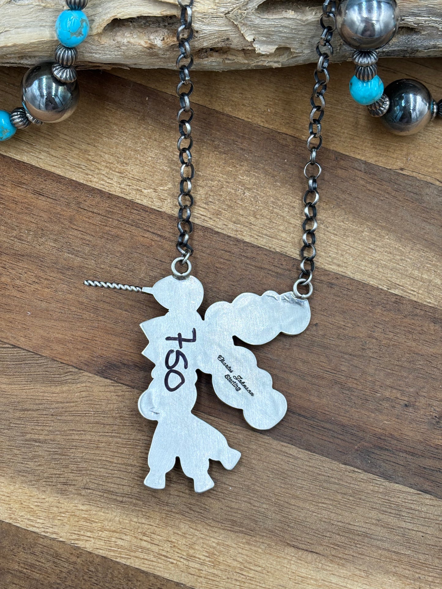 Golden Hills Turquoise #1 Hummingbird Necklace by Charles Johnson, Navajo