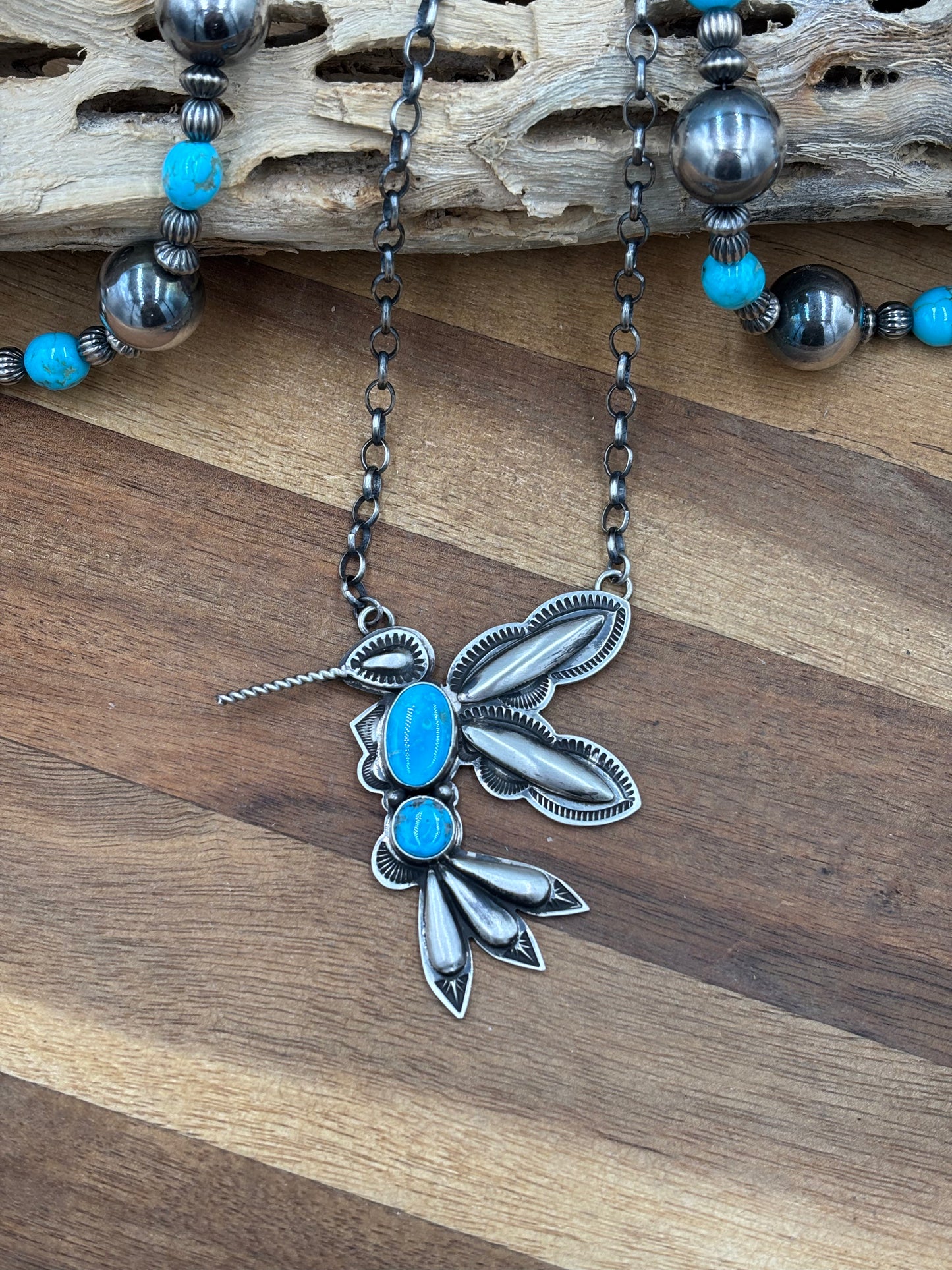 Turquoise #2 Hummingbird Necklace by Charles Johnson, Navajo