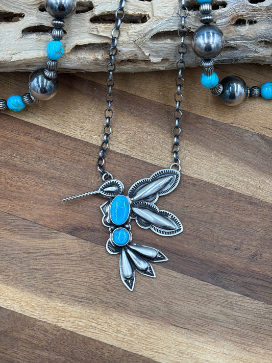 Turquoise #2 Hummingbird Necklace by Charles Johnson, Navajo