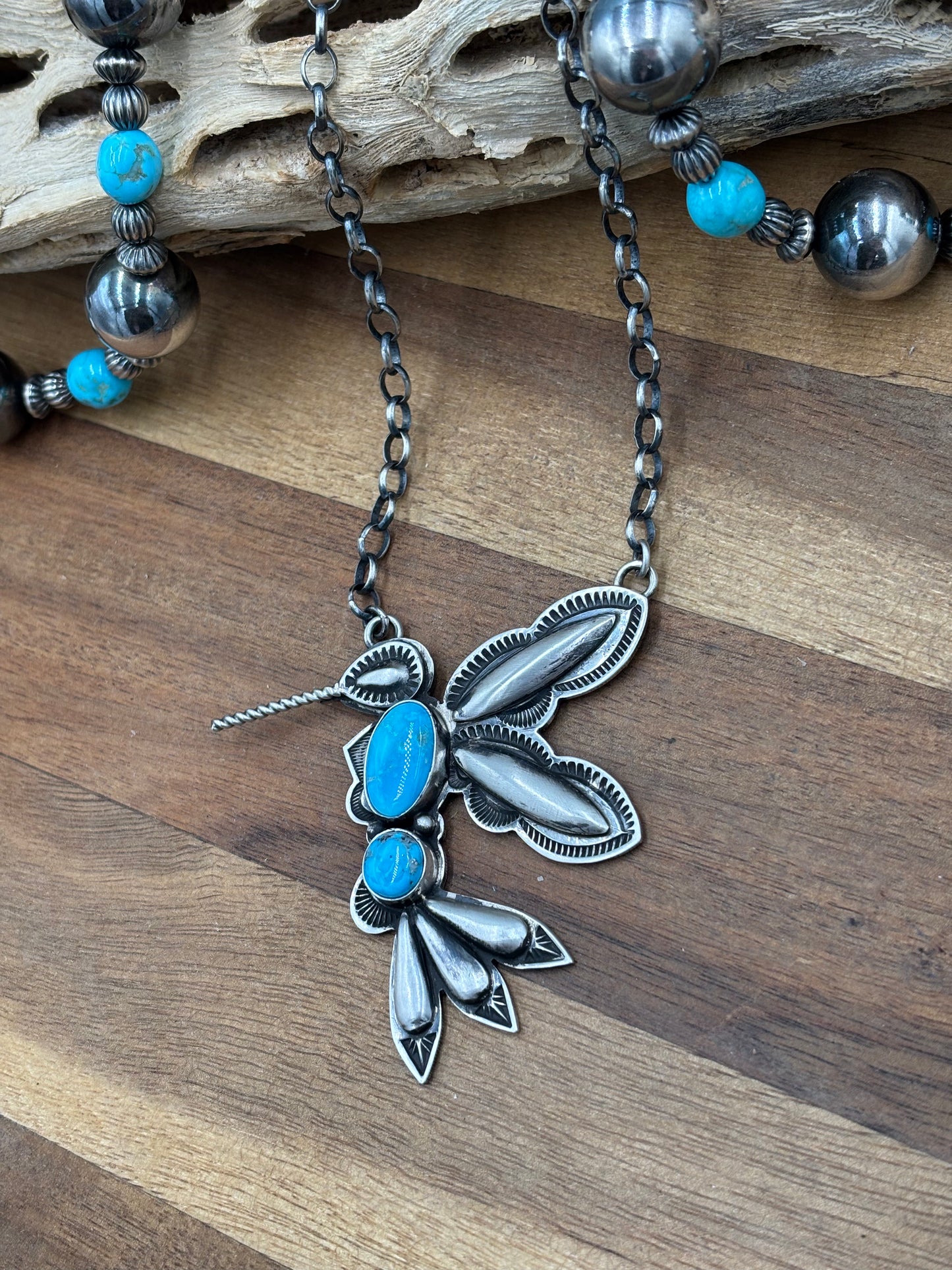 Turquoise #2 Hummingbird Necklace by Charles Johnson, Navajo
