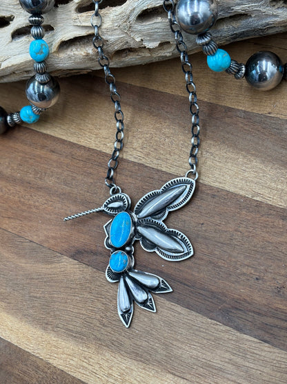 Turquoise #2 Hummingbird Necklace by Charles Johnson, Navajo