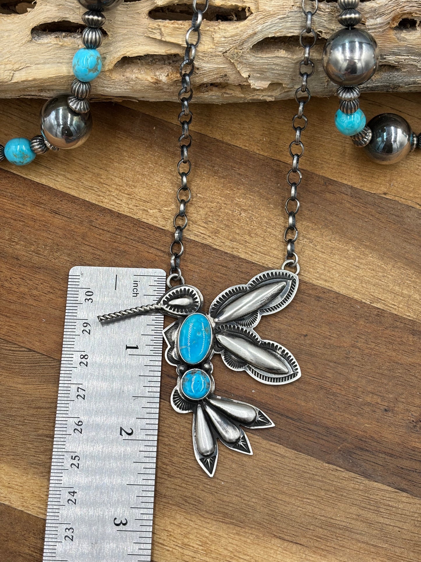 Turquoise #2 Hummingbird Necklace by Charles Johnson, Navajo