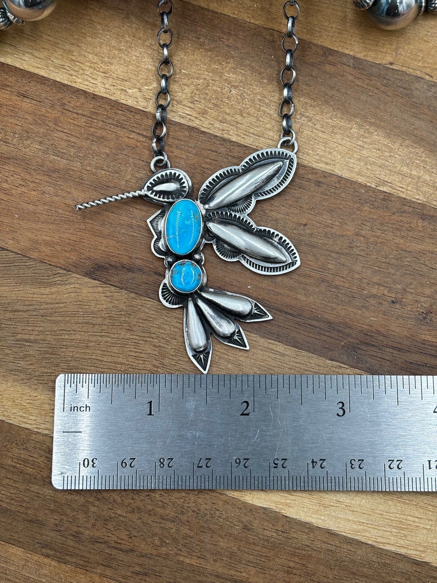 Turquoise #2 Hummingbird Necklace by Charles Johnson, Navajo