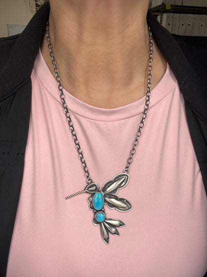 Turquoise #2 Hummingbird Necklace by Charles Johnson, Navajo