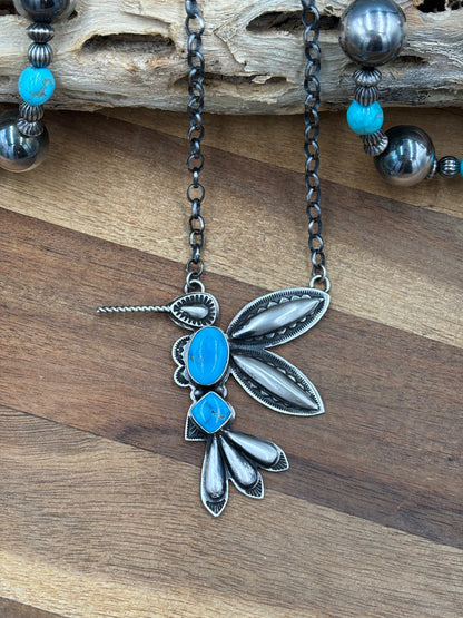 Turquoise #3 Hummingbird Necklace by Charles Johnson, Navajo