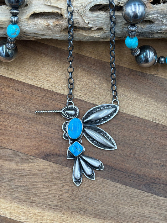 Turquoise #3 Hummingbird Necklace by Charles Johnson, Navajo