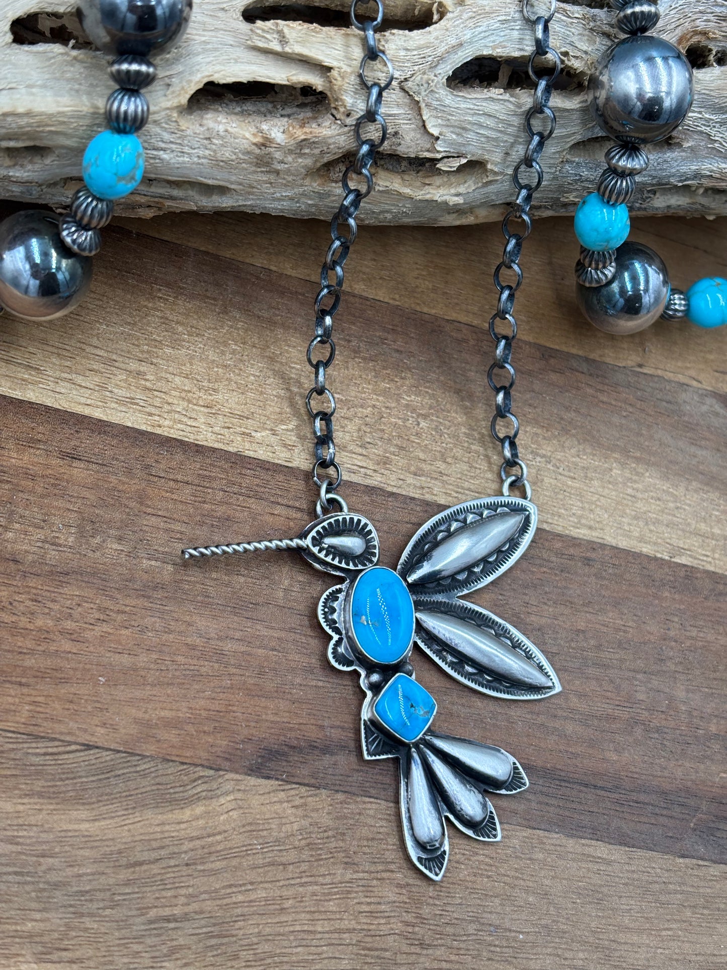 Turquoise #3 Hummingbird Necklace by Charles Johnson, Navajo