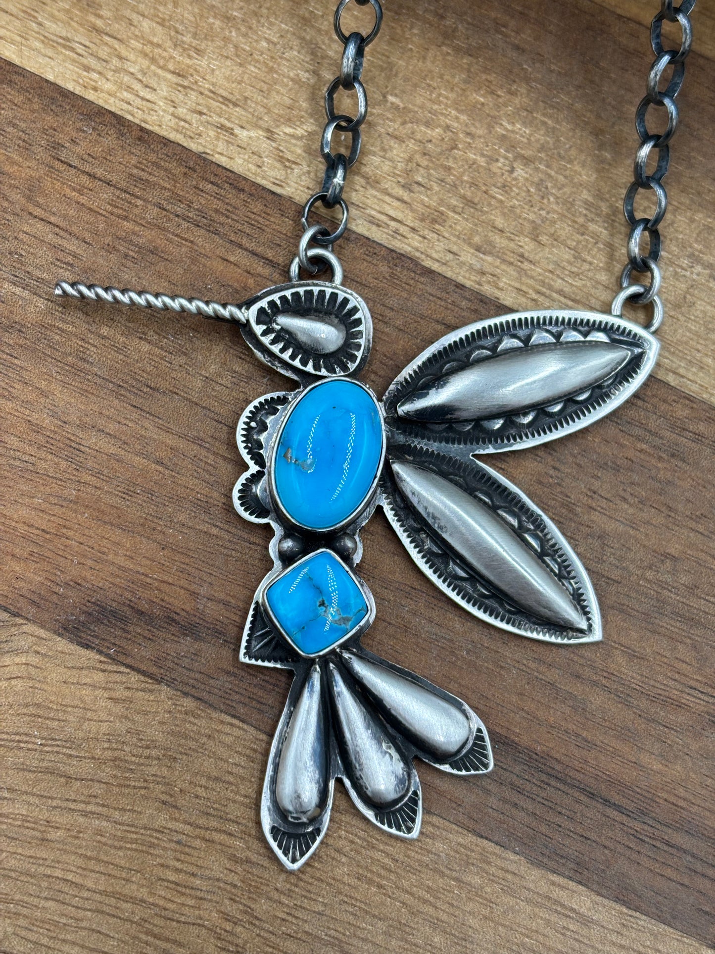 Turquoise #3 Hummingbird Necklace by Charles Johnson, Navajo