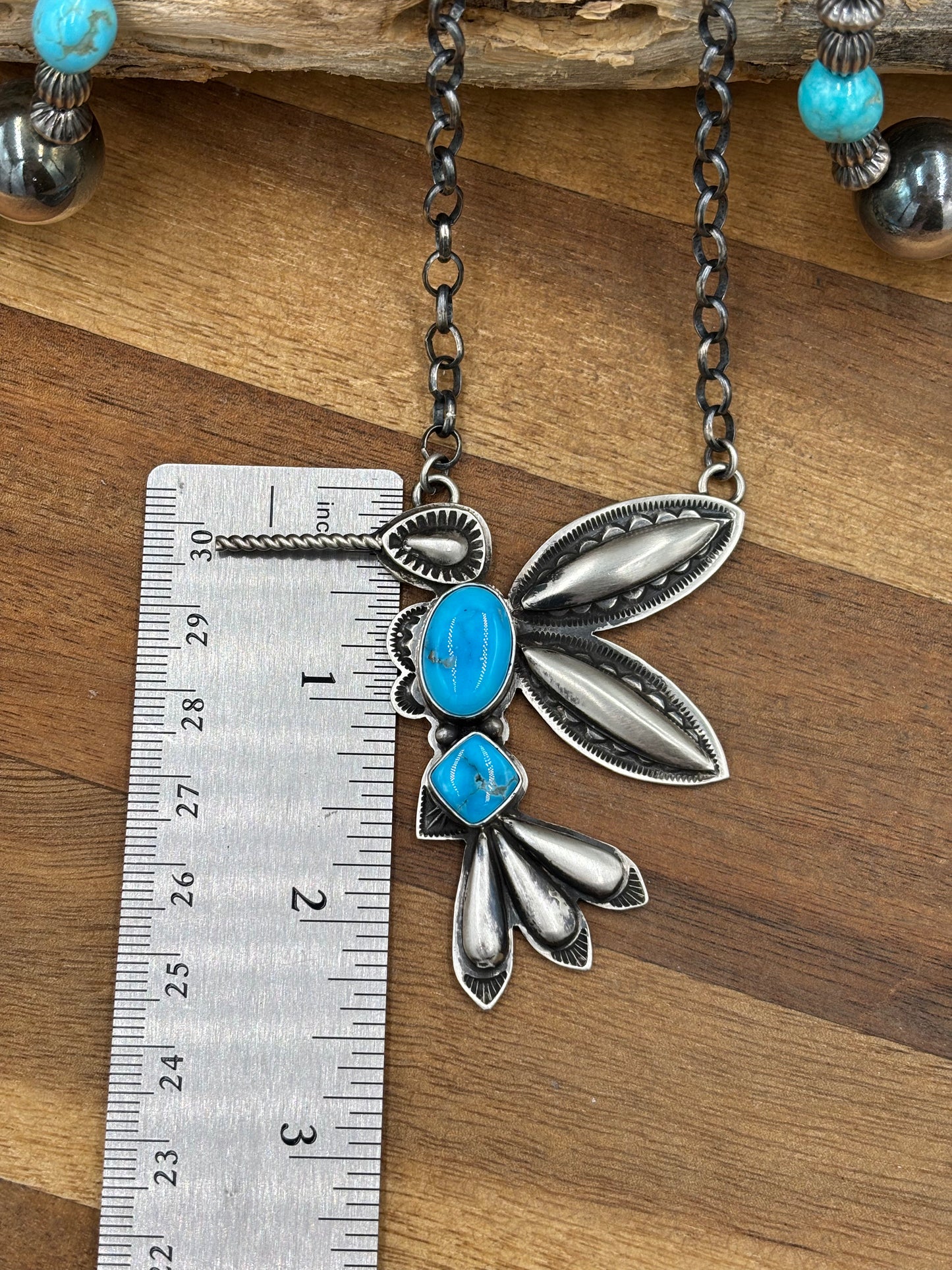 Turquoise #3 Hummingbird Necklace by Charles Johnson, Navajo