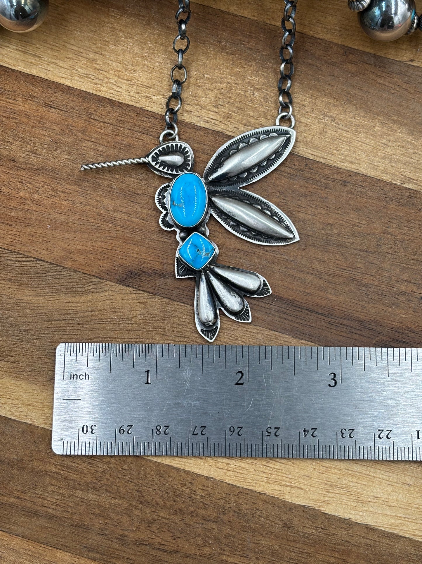 Turquoise #3 Hummingbird Necklace by Charles Johnson, Navajo