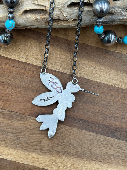 Turquoise #3 Hummingbird Necklace by Charles Johnson, Navajo