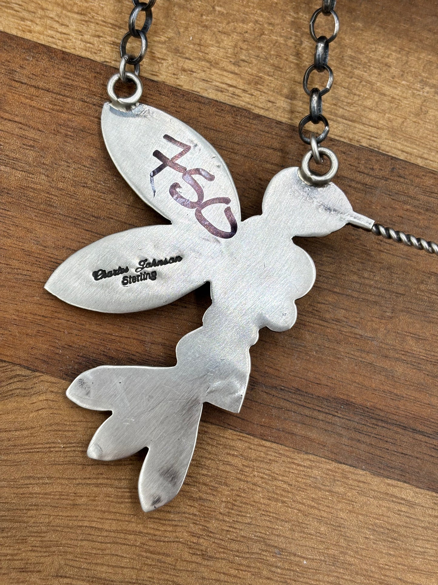 Turquoise #3 Hummingbird Necklace by Charles Johnson, Navajo