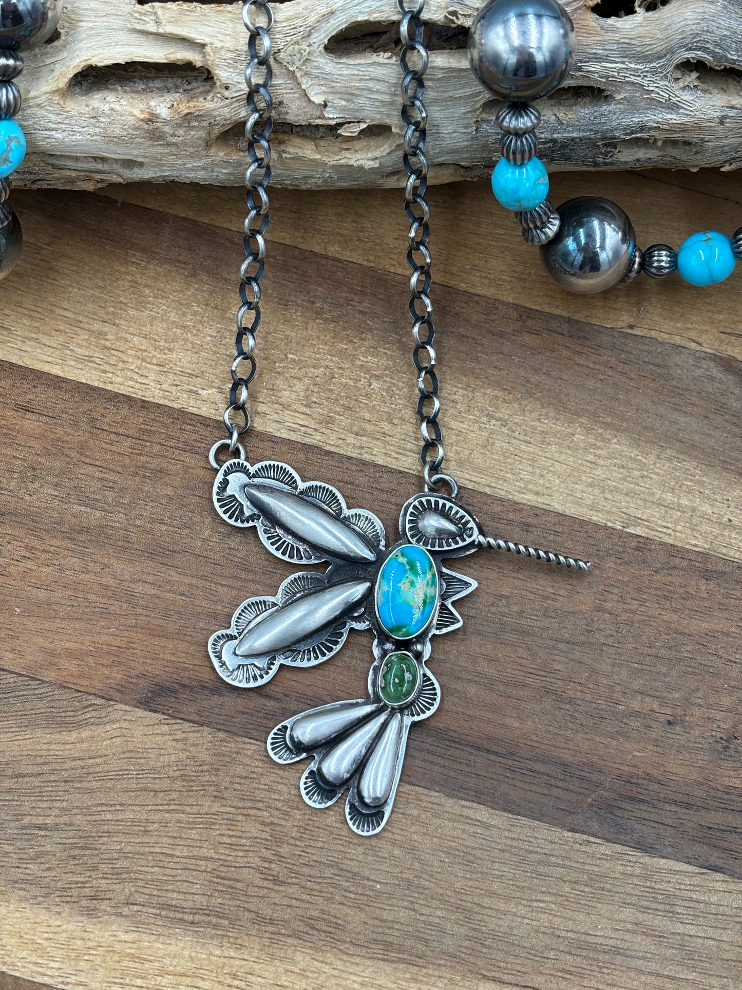 Sonoran Gold Turquoise #4 Hummingbird Necklace by Charles Johnson, Navajo