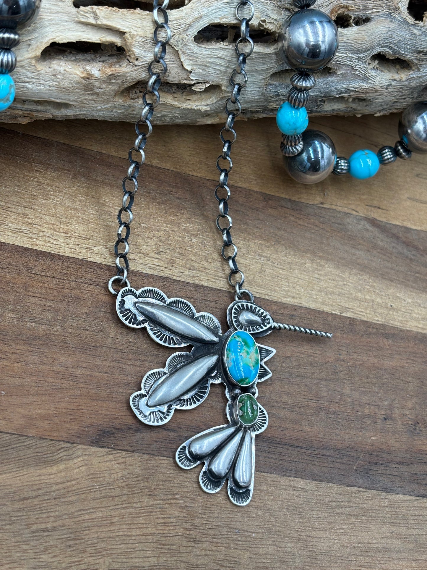 Sonoran Gold Turquoise #4 Hummingbird Necklace by Charles Johnson, Navajo