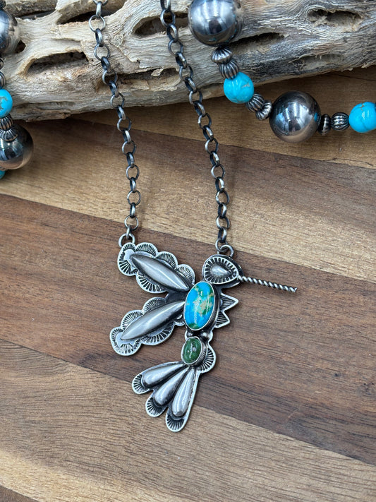 Sonoran Gold Turquoise #4 Hummingbird Necklace by Charles Johnson, Navajo