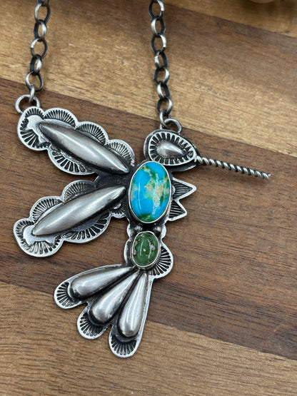 Sonoran Gold Turquoise #4 Hummingbird Necklace by Charles Johnson, Navajo