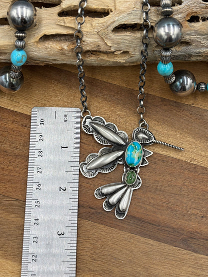Sonoran Gold Turquoise #4 Hummingbird Necklace by Charles Johnson, Navajo