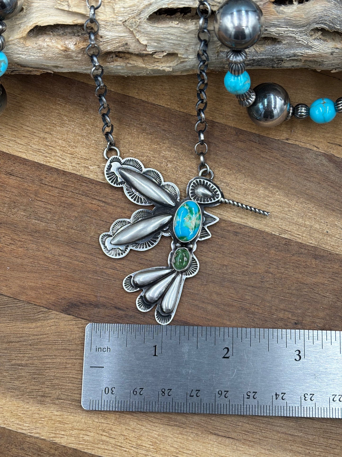 Sonoran Gold Turquoise #4 Hummingbird Necklace by Charles Johnson, Navajo