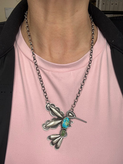 Sonoran Gold Turquoise #4 Hummingbird Necklace by Charles Johnson, Navajo
