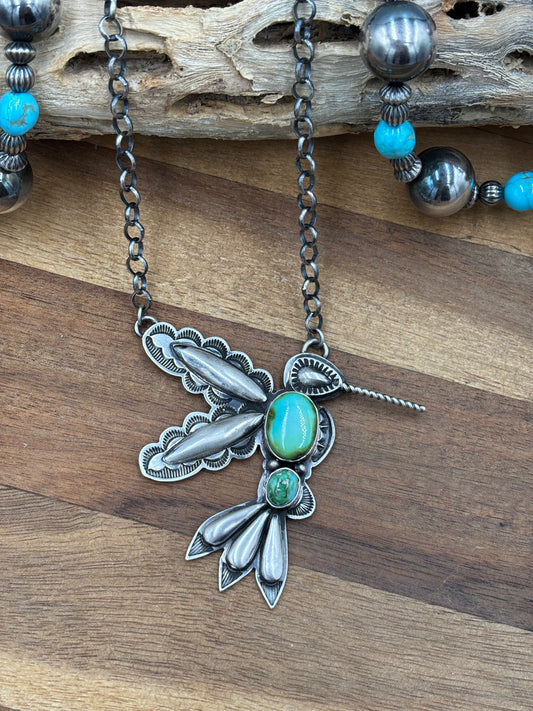 Sonoran Gold Turquoise #5 Hummingbird Necklace by Charles Johnson, Navajo