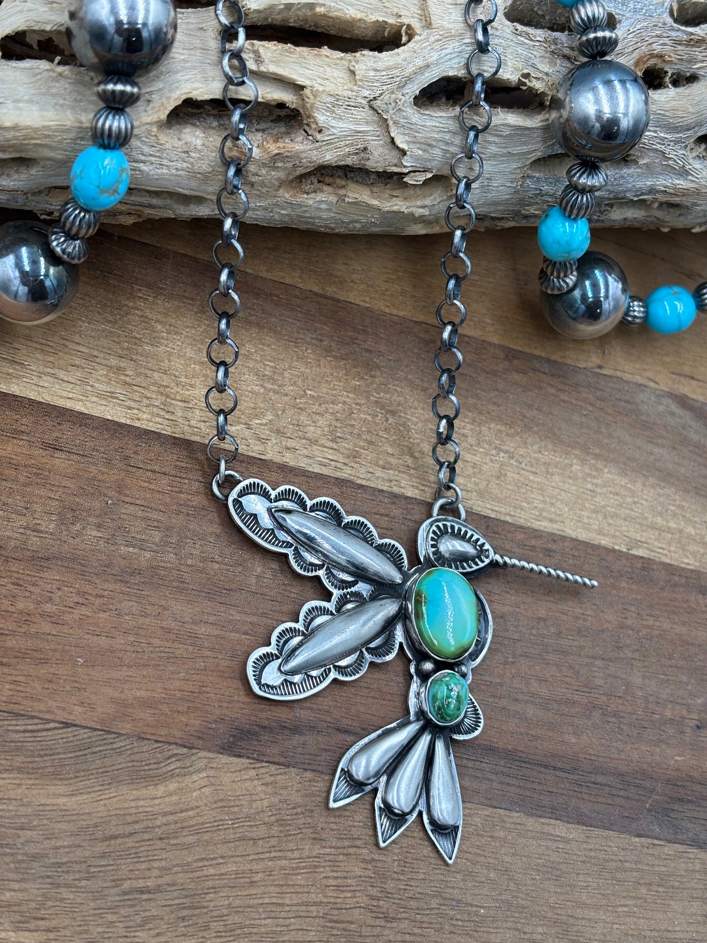 Sonoran Gold Turquoise #5 Hummingbird Necklace by Charles Johnson, Navajo