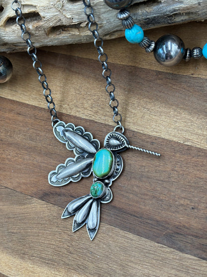 Sonoran Gold Turquoise #5 Hummingbird Necklace by Charles Johnson, Navajo