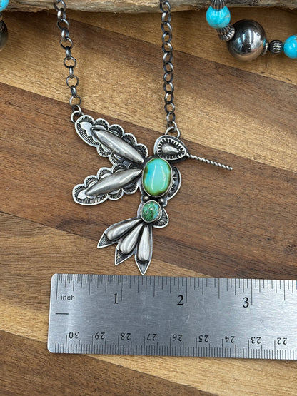 Sonoran Gold Turquoise #5 Hummingbird Necklace by Charles Johnson, Navajo