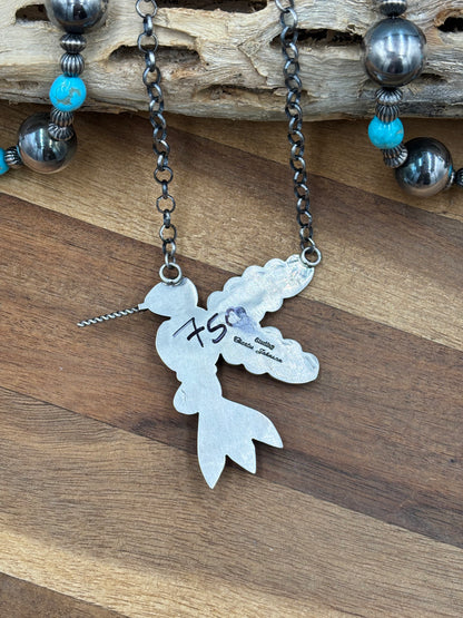 Sonoran Gold Turquoise #5 Hummingbird Necklace by Charles Johnson, Navajo