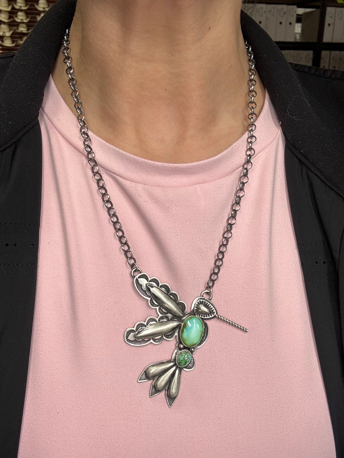 Sonoran Gold Turquoise #5 Hummingbird Necklace by Charles Johnson, Navajo