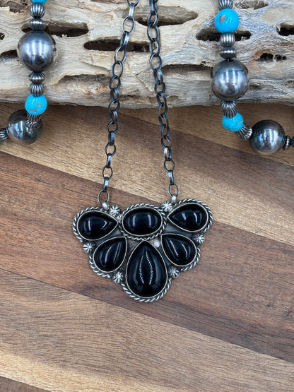 Black Onyx Half Cluster Necklace #1 by Augustine Largo, Navajo