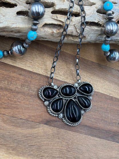 Black Onyx Half Cluster Necklace #1 by Augustine Largo, Navajo